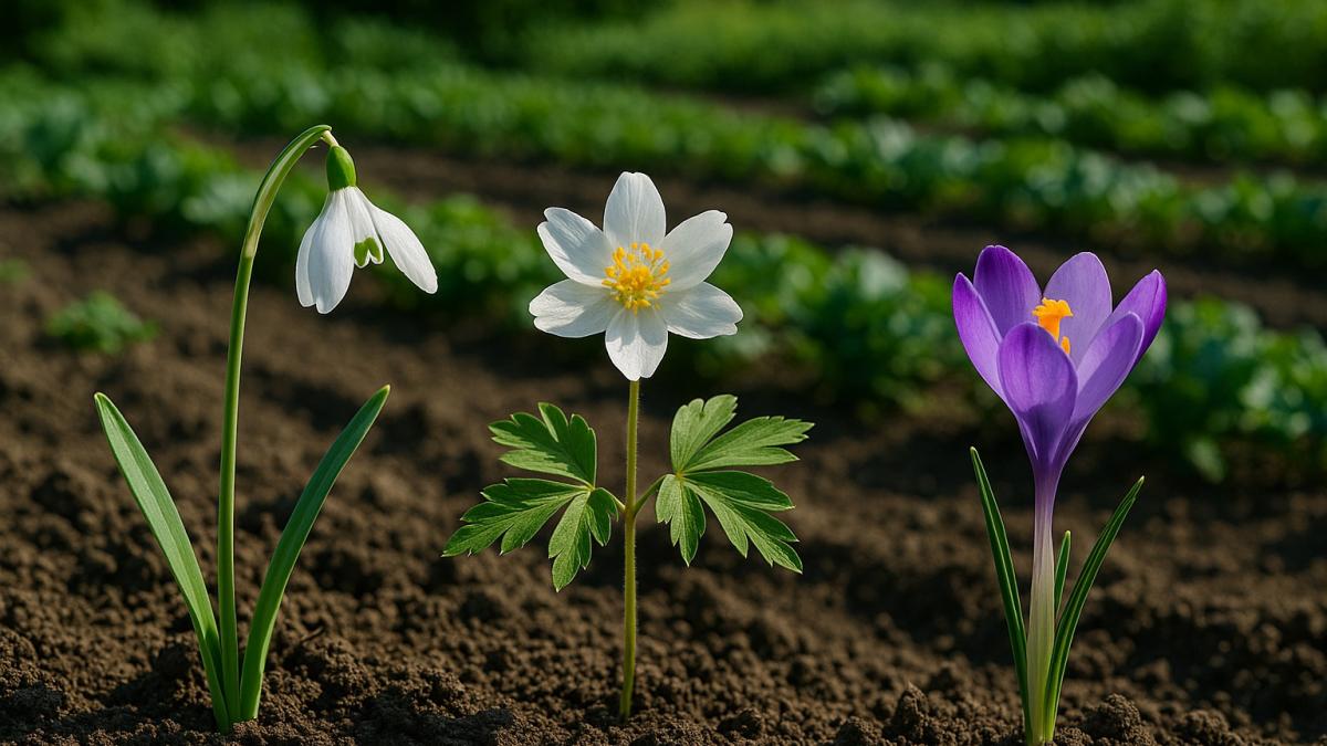Подснежник, ветреница и крокус на огороде