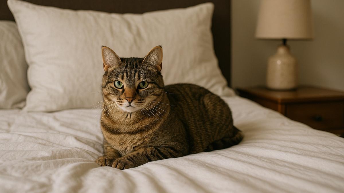 кошка на кровати кошка на кровати