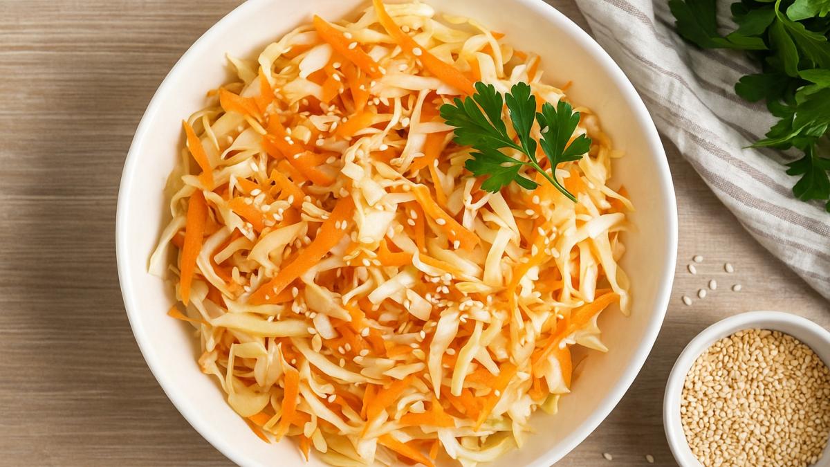 Салат из капусты с морковью и кунжутом