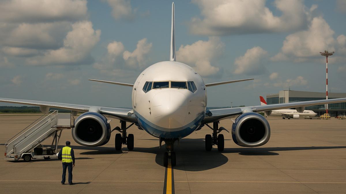 самолет на взлетной полосе аэропорта