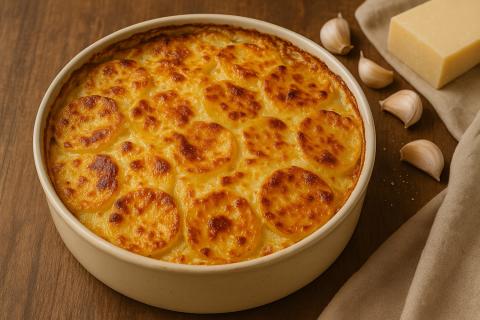 Картошка в духовке с сыром и майонезом получается с золотистой корочкой