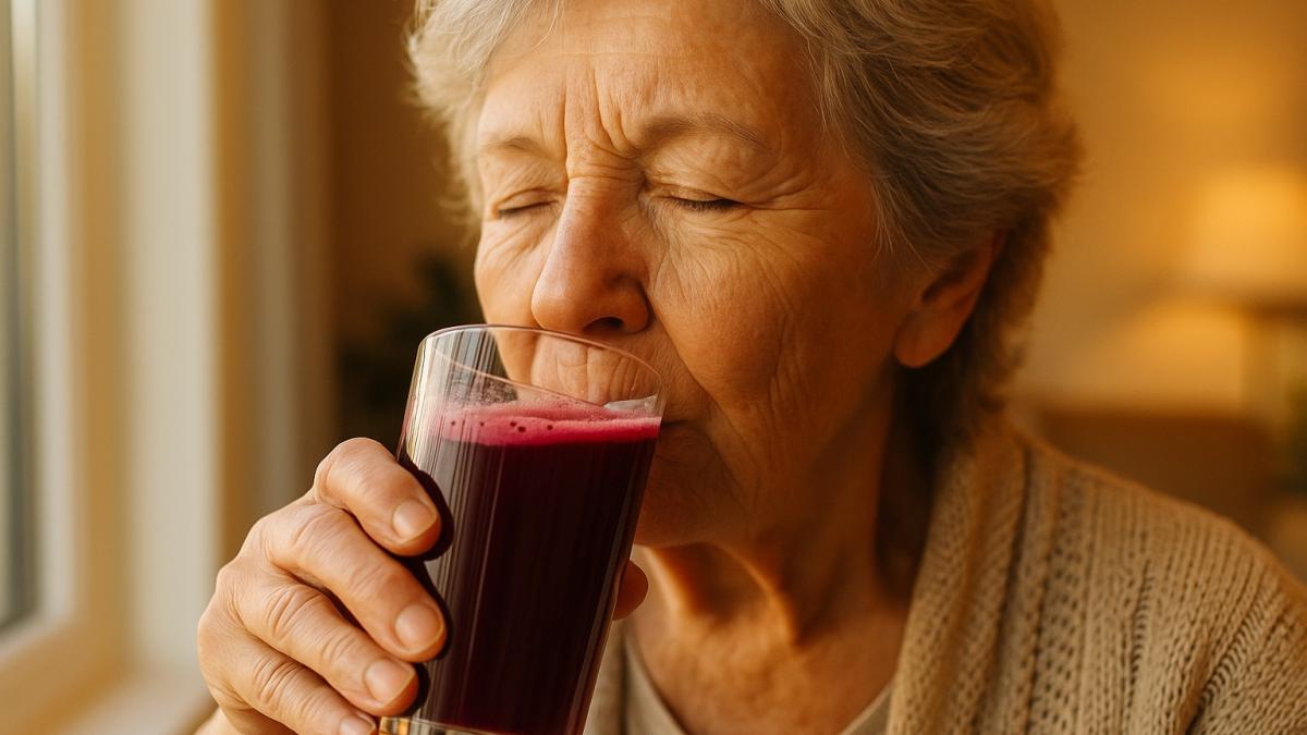 Бабушка пьёт свекольный сок Бабушка пьёт свекольный сок