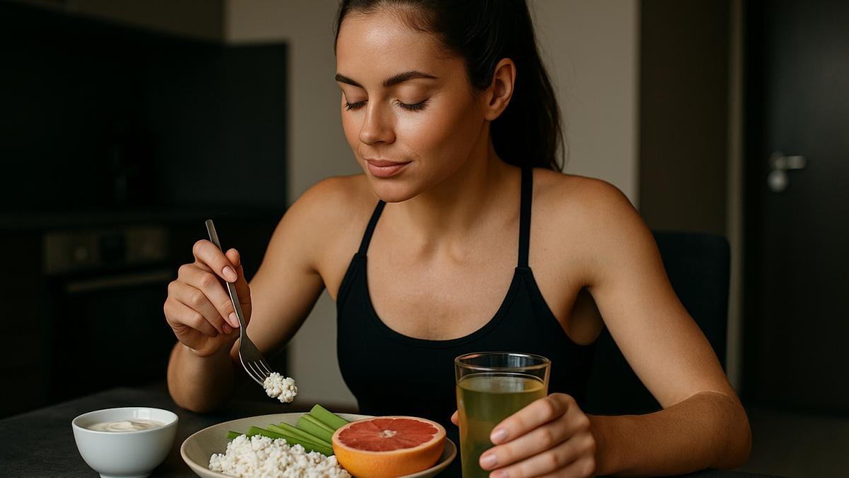 Спортсменка ужинает Спортсменка ужинает