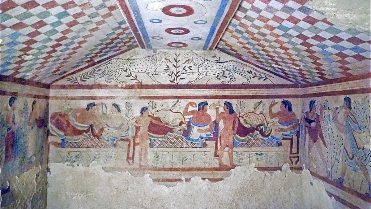 этрусская гробница, Тарквиния, Италия этрусская гробница, Тарквиния, Италия