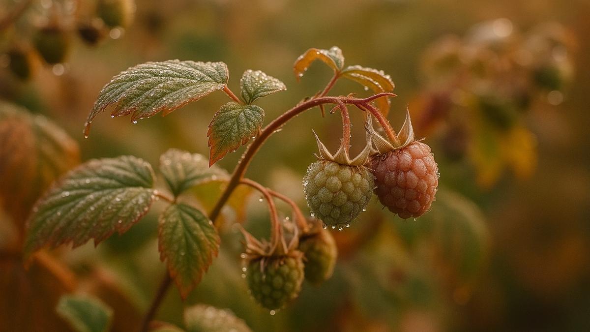 Недозревшие ягоды малины
