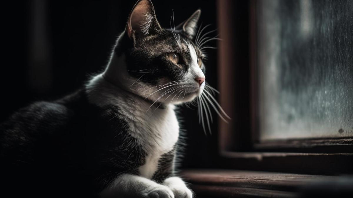 Кошка смотрит в окно