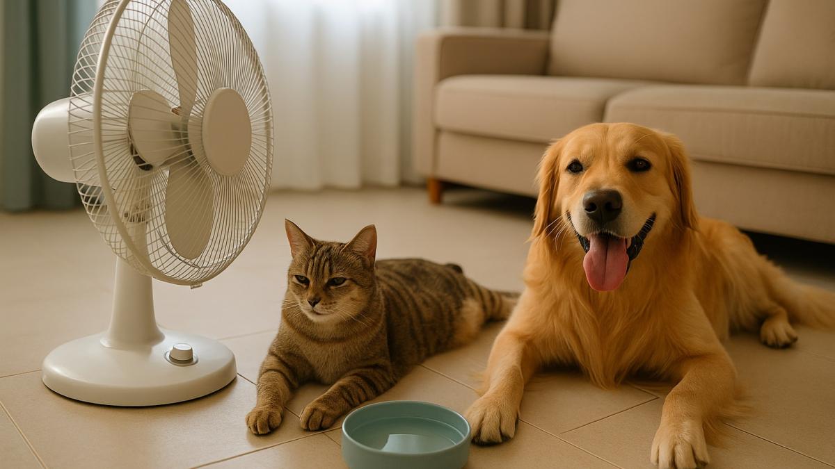 Питомцы охлаждаются у вентилятора