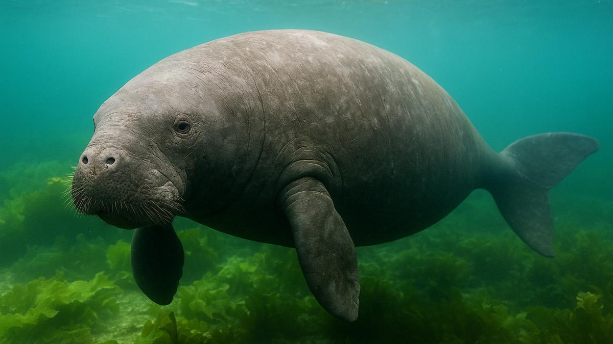 морская корова под водой