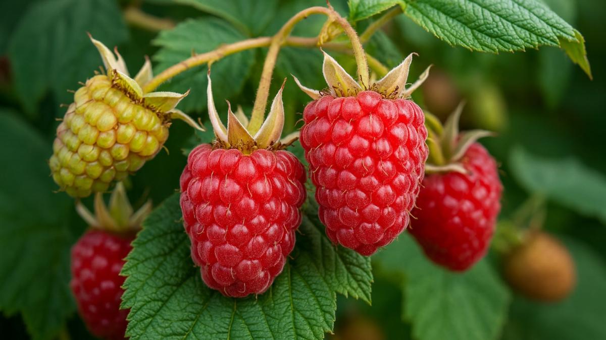 Спелая малина на кусте