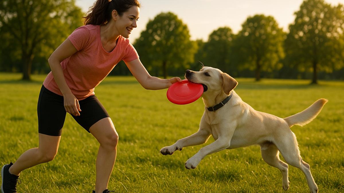 Собака играет с фрисби