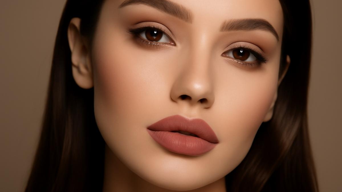 Женщина с нюдовой помадой на губах
