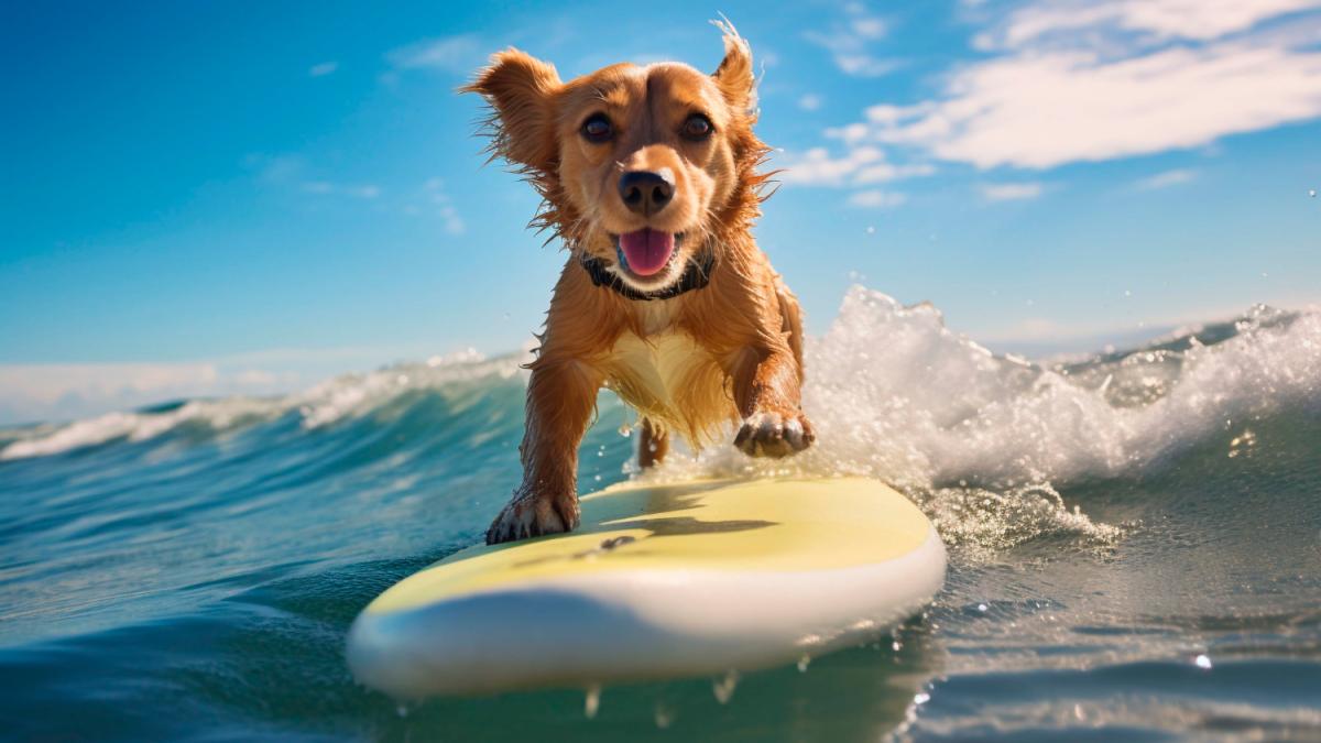 Крупный план собачьего серфинга