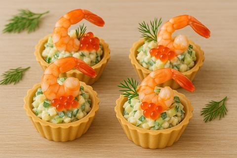 Креветки с хвостиками улучшают оформление тарталеток по сведениям кулинаров