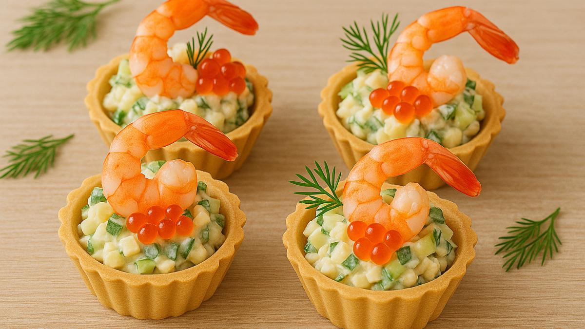 Салат с креветками в корзиночках