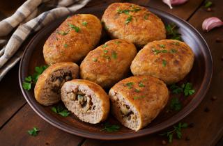 Мясные зразы с перепелиным яйцом запекаются в духовке — повар