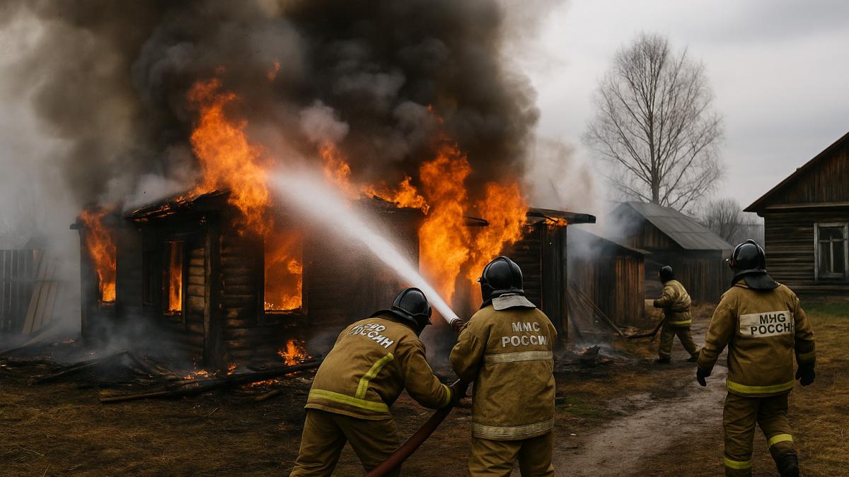 пожарные тушат дом