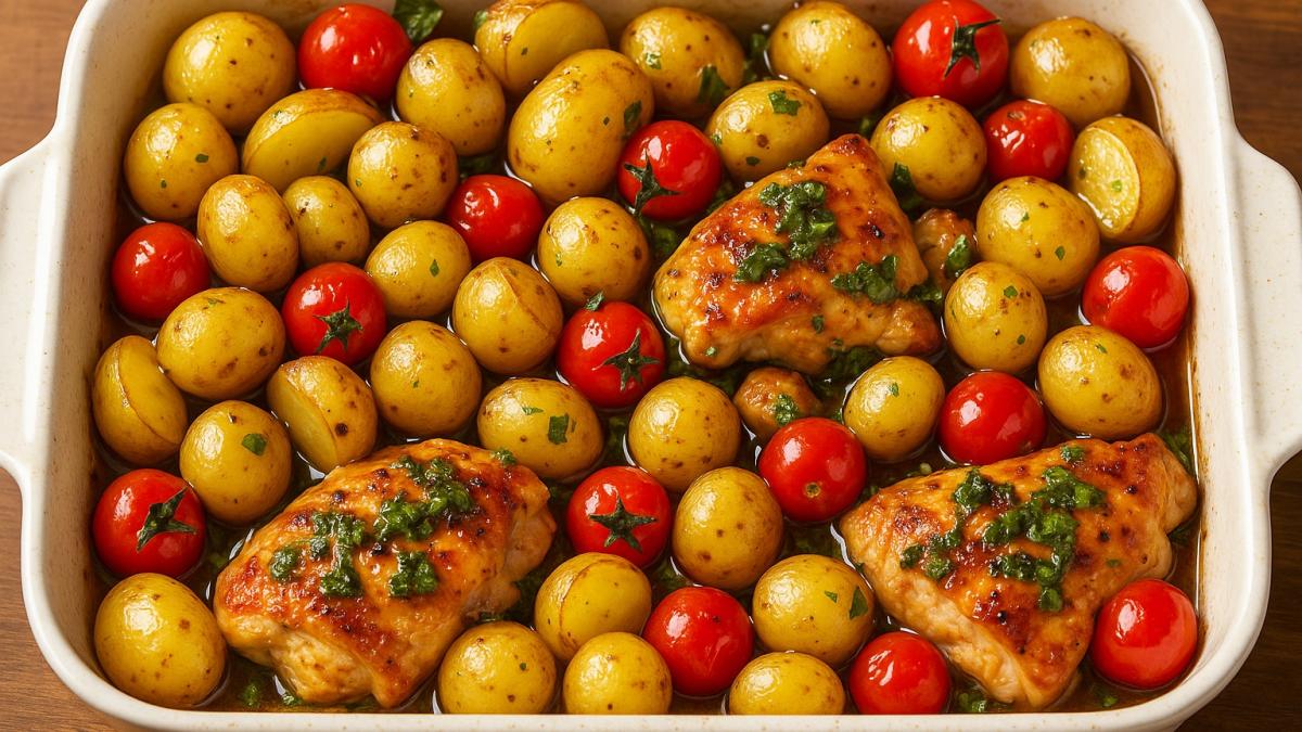 Молодой картофель с курицей в духовке Молодой картофель с курицей в духовке