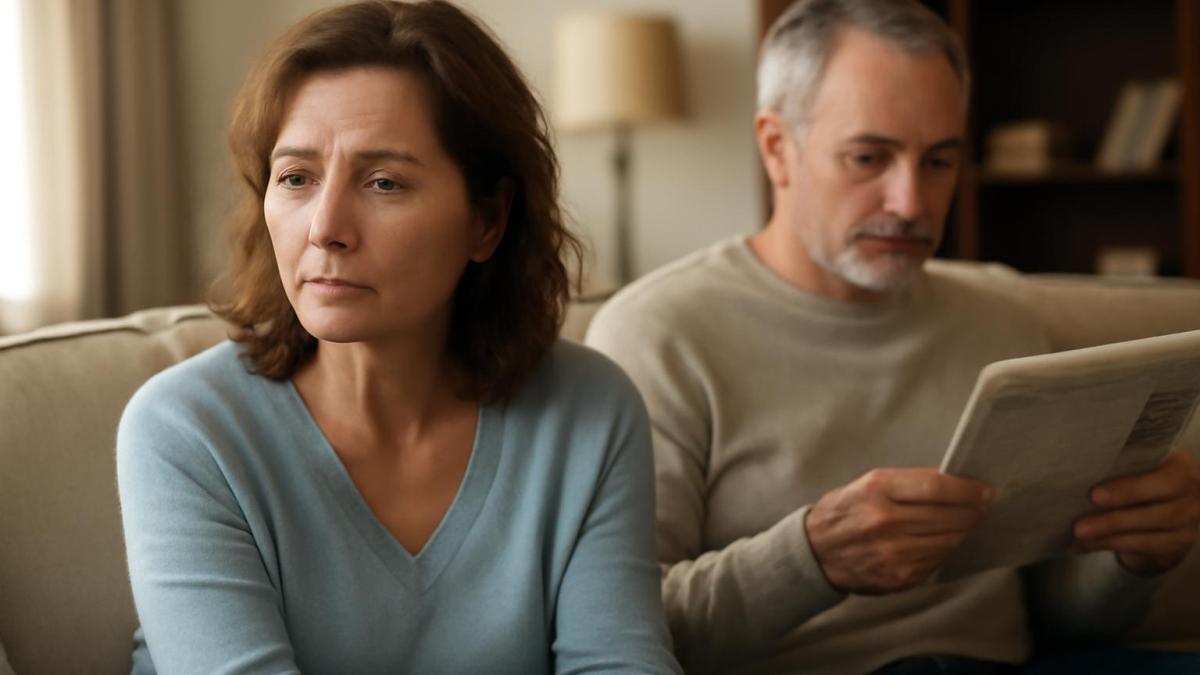 Пара на диване, размышляющая о своих отношениях