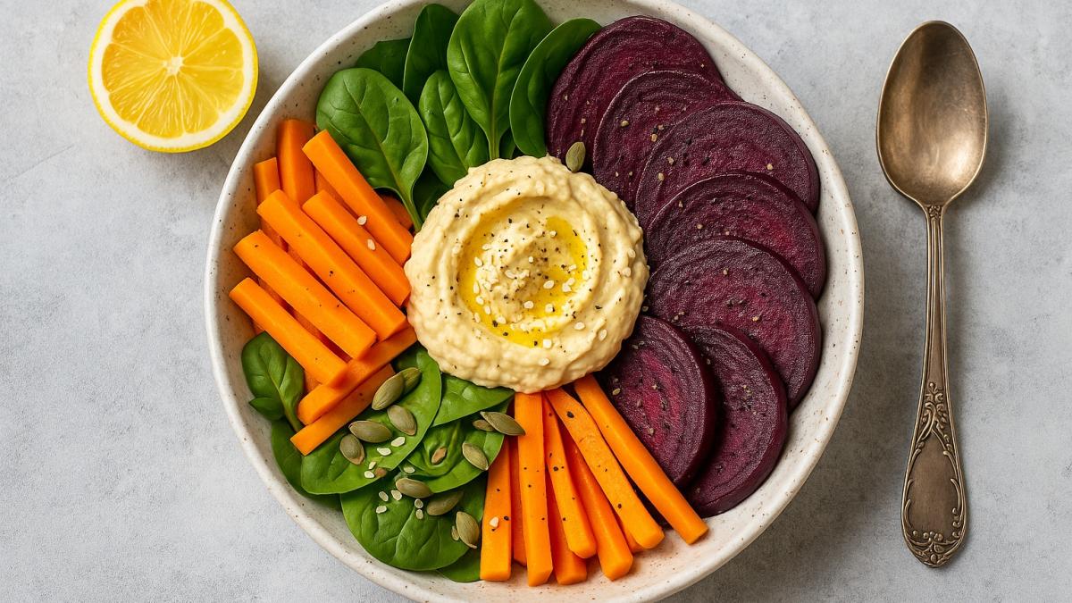 Боул с морковью, хумусом и свеклой