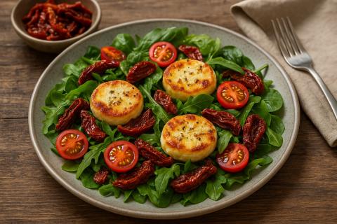 Салат с жареным адыгейским сыром и свежими овощами: классический рецепт