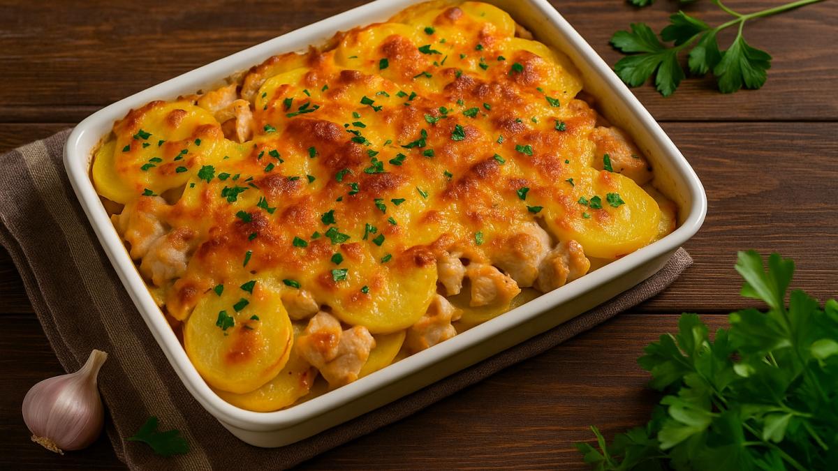 Запеканка из картофеля с курицей и сыром