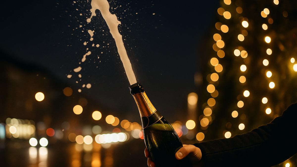 Открытие шампанского в новогоднюю ночь
