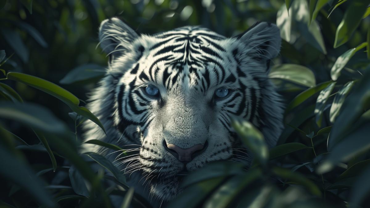 Белый бенгальский тигр в дикой природе