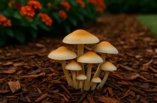 Избыток влаги и тень — главные причины роста грибов в садовой мульче