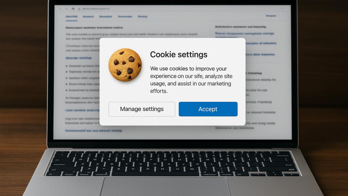 Всплывающее окно cookie на ноутбуке