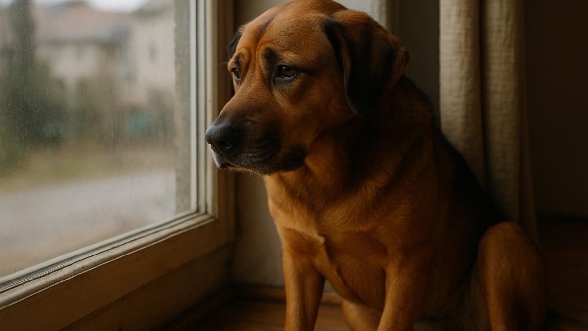 Одинокая собака у окна Одинокая собака у окна