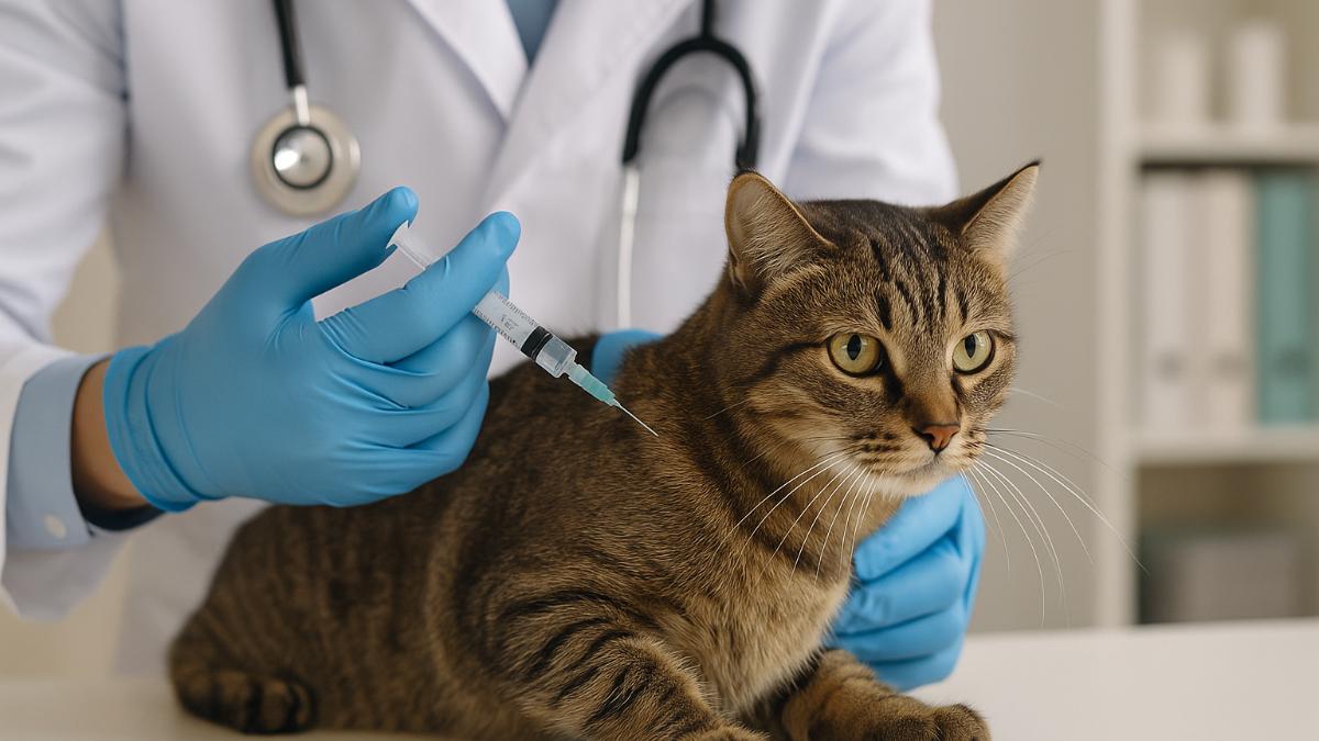 Ветеринар делает прививку кошке