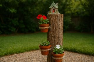 Сухое бревно без гнили можно превратить в креативную подставку для растений
