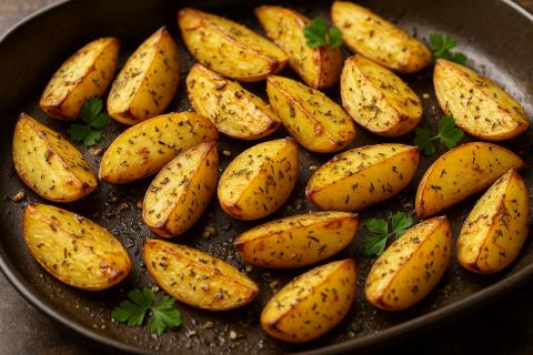Картофель с подливкой в духовке приобретает насыщенный вкус от лимона