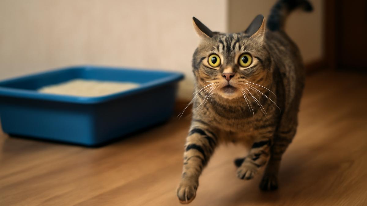 Кошка бежит от лотка