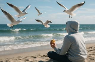 Серебристые чайки улетают от крика человека — Бугерт