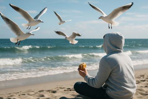 Серебристые чайки улетают от крика человека — Бугерт