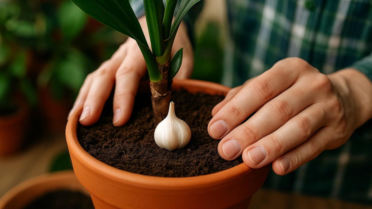 Чеснок в цветочном горшке