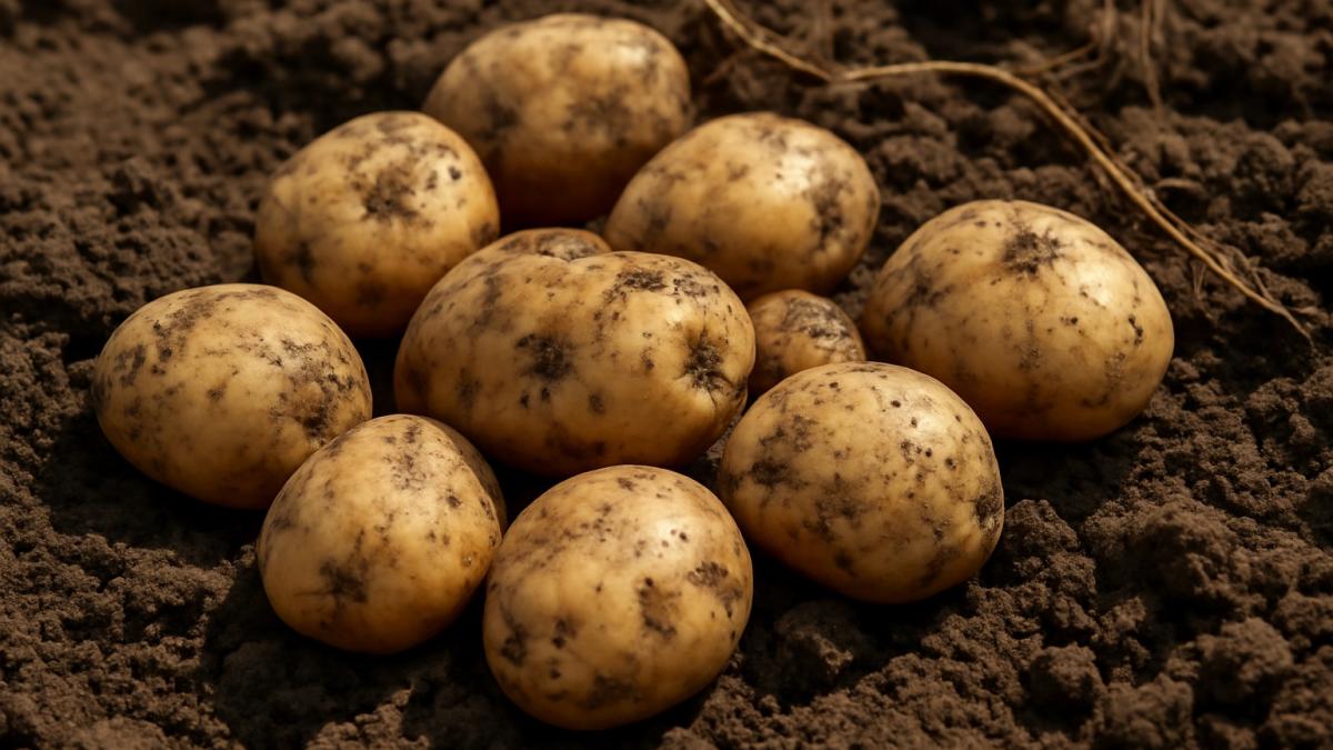 Свежевыкопанный картофель на земле