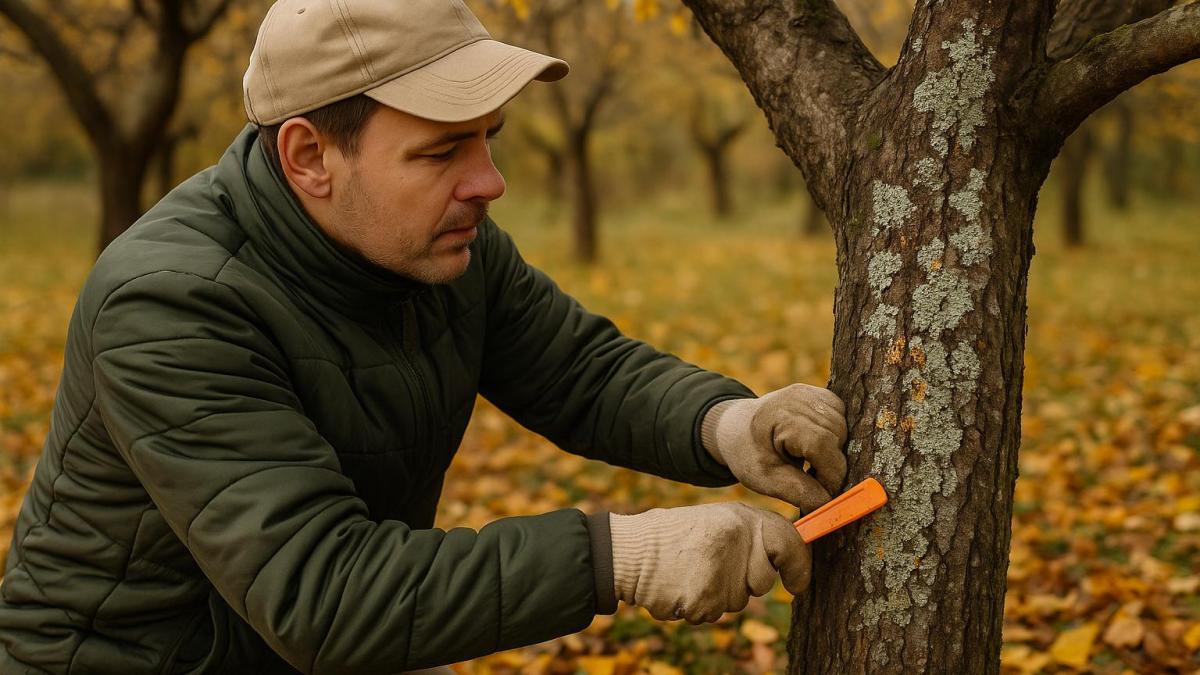 Очистка коры от лишайников