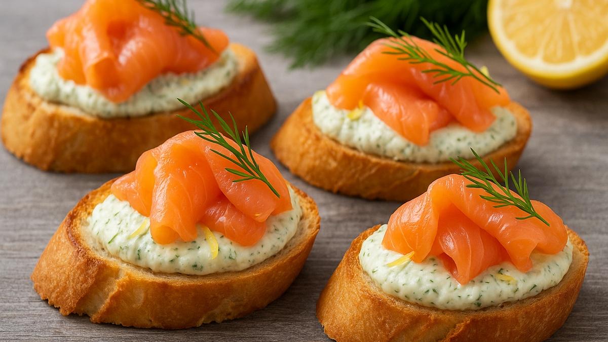 Брускетты с лососем и укропным муссом