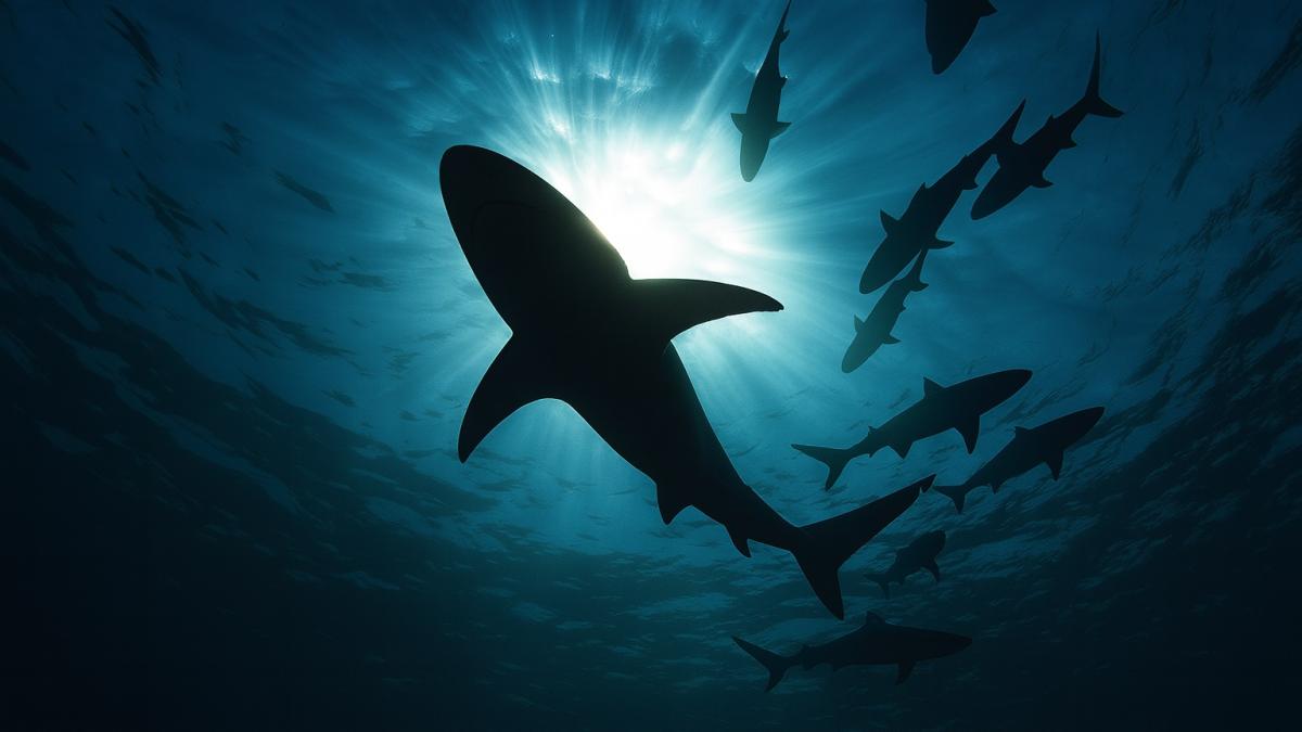 Стая акул под водой