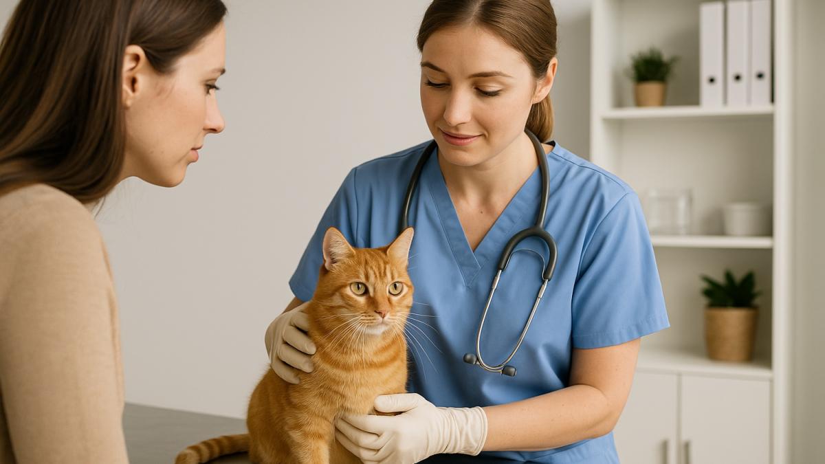 Ветеринар осматривает кошку Ветеринар осматривает кошку