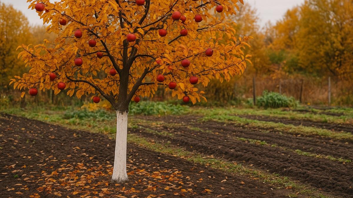 Осенняя яблоня в огороде Осенняя яблоня в огороде