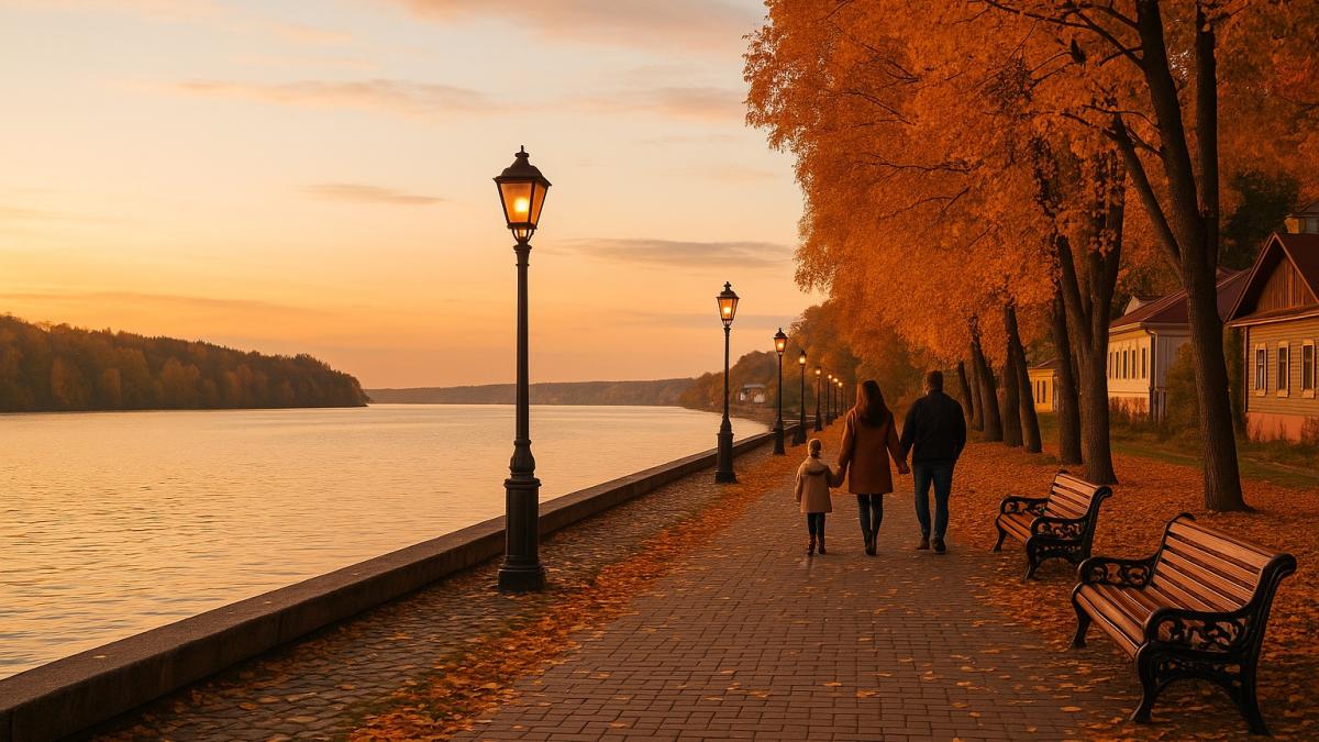 Осенняя набережная с закатом