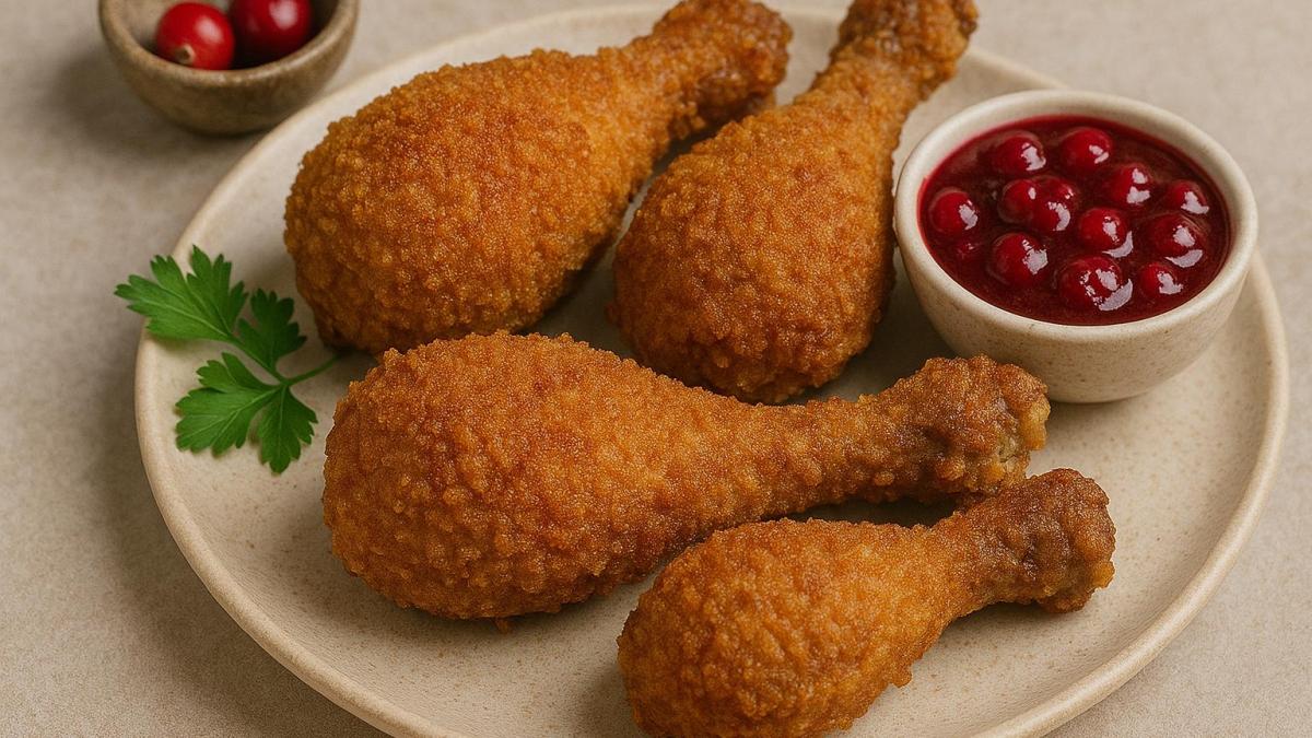 Куриные ножки в ржаной панировке с клюквенным соусом