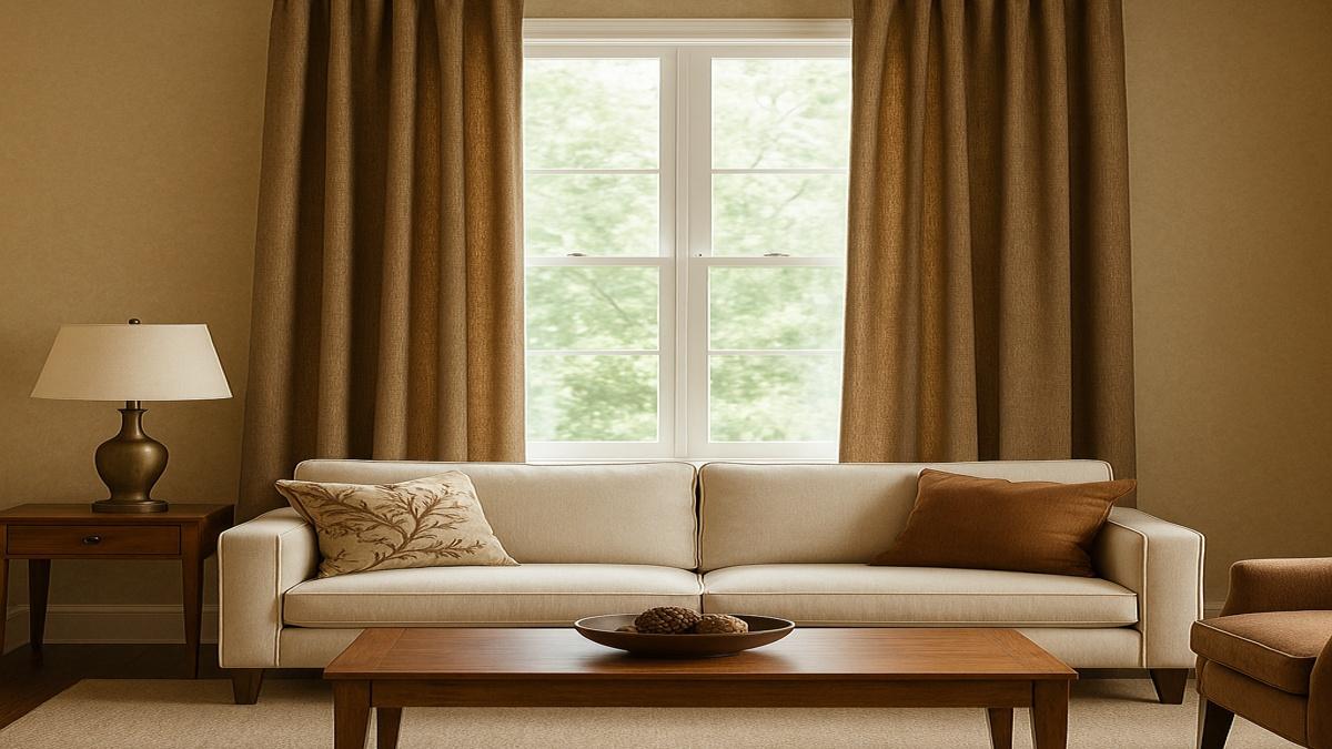 Интерьер с бежевыми шторами