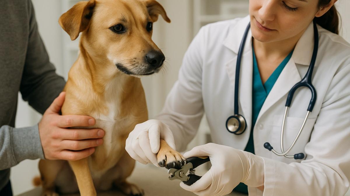 Ветеринар подстригает когти собаке Ветеринар подстригает когти собаке