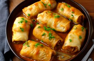 Заворачиваю фарш в капустные листья — голубцы на сковороде с томатной подливкой: гости просят добавки