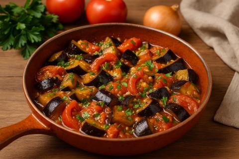 Приготовление баклажанов с томатами на сковороде занимает менее 30 минут — повар