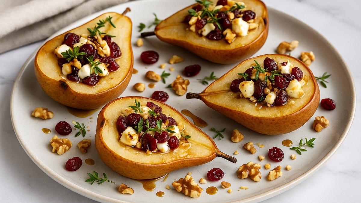 Запечённые груши с сыром и ягодами